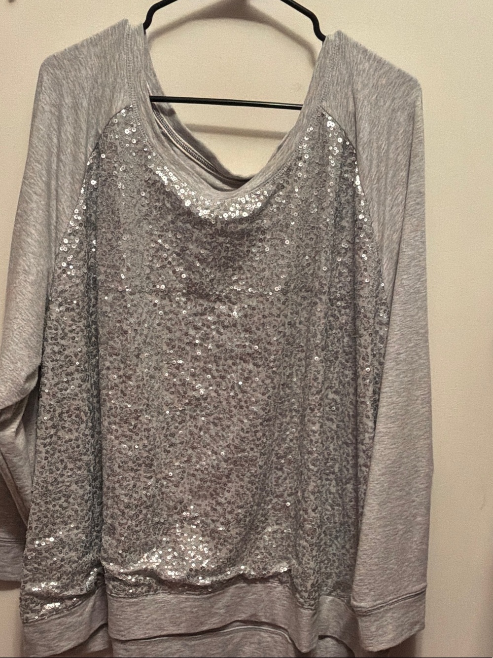 Lane Bryant Silver Sequin Front Scoop Neck Pullover